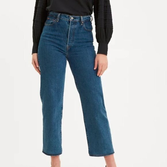 Levi's Georgie Blue Ribcage Straight Ankle Jeans - Picture 1 of 9